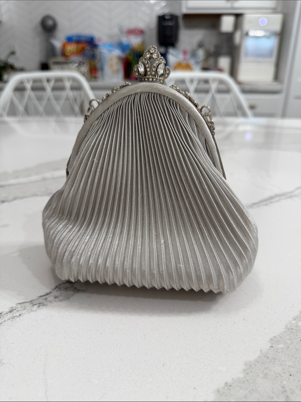 Kate Landry Elegant Silver Pleated Evening Crossbody Bag